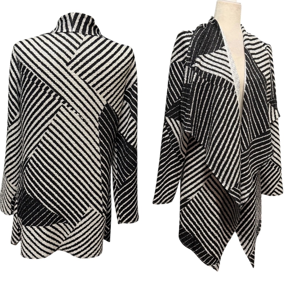 Chico's Travelers Cardigan Women 2 L  Geometric Draped Puckered Art to Wear Boho